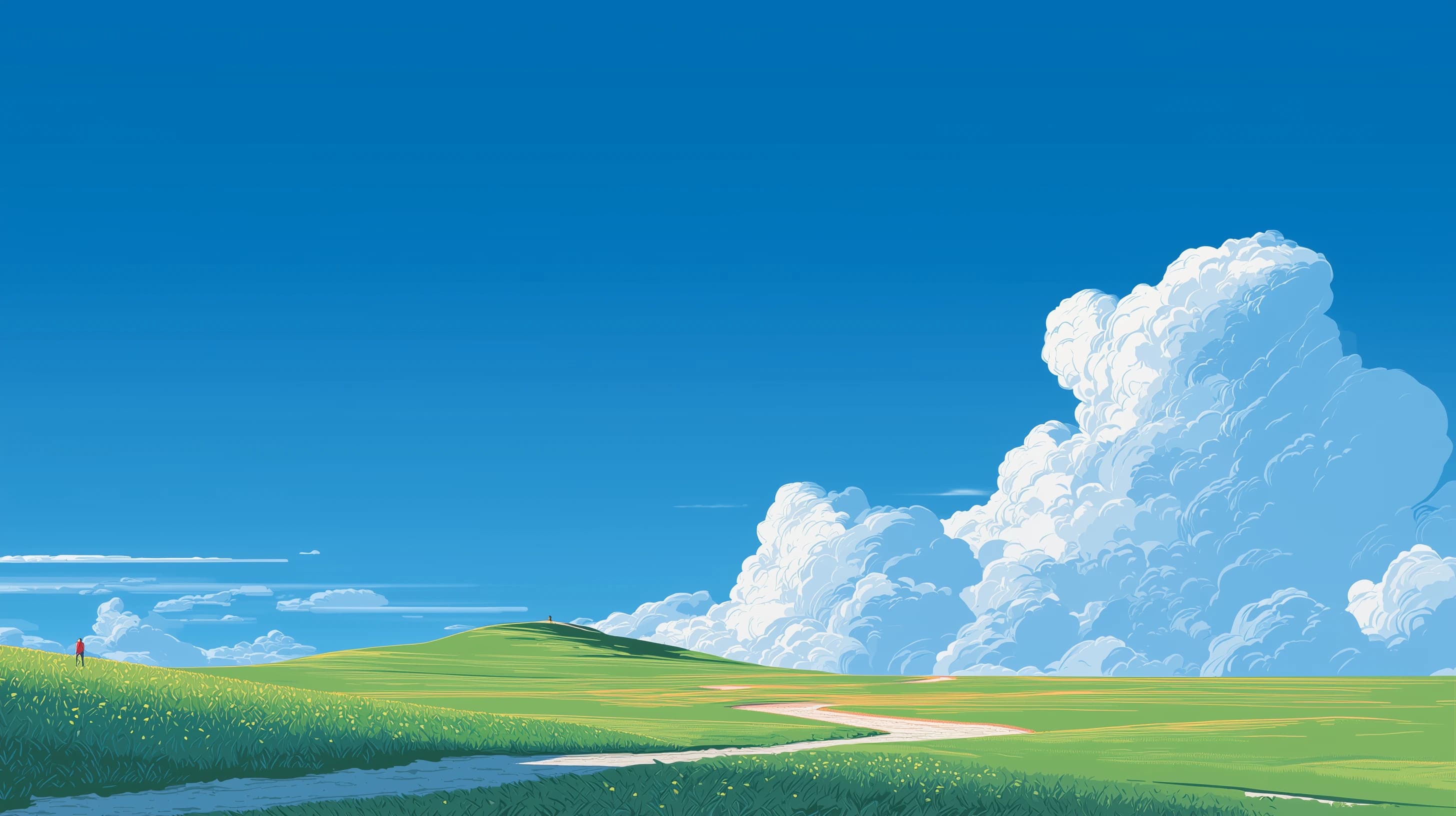 Beautiful landscape with green fields and blue sky